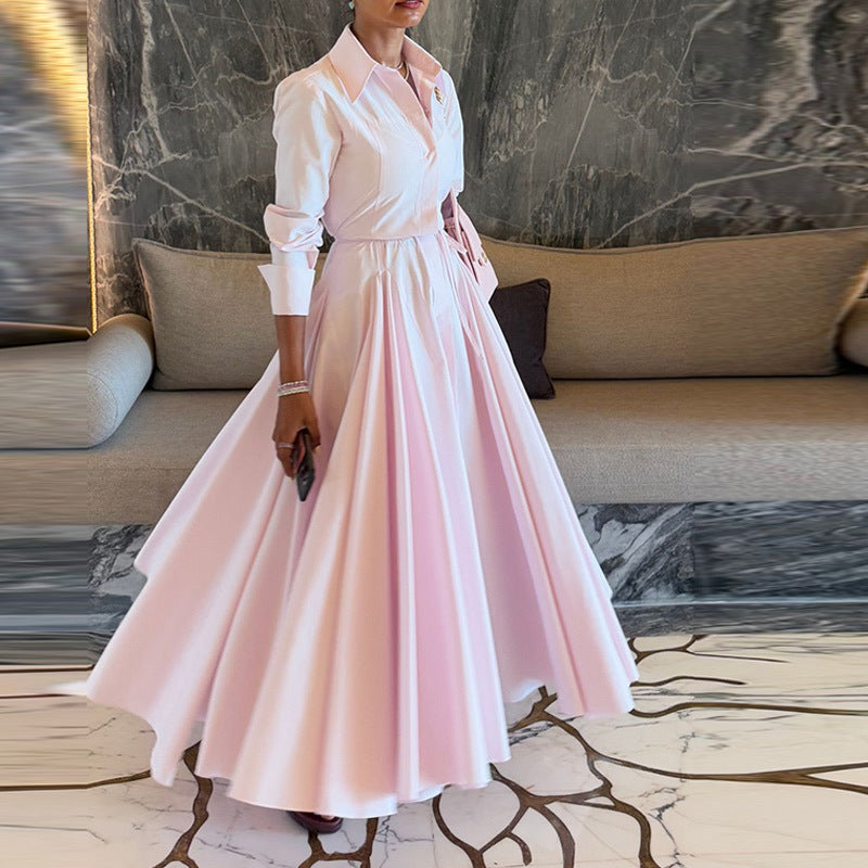 Damen Elegantes Hemdkleid mit fließendem Rock R&B