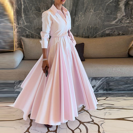 Damen Elegantes Hemdkleid mit fließendem Rock R&B