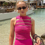 Damen Crop-Top mit transparenter Lochmusterstruktur R&B