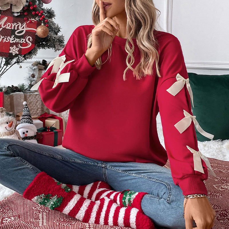 Damen Sweatshirt mit Rüschen und Schleifen R&B
