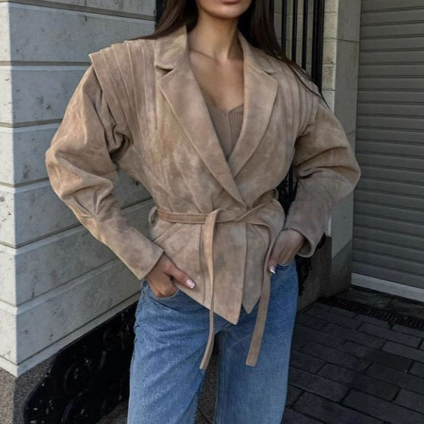 Damen Eleganter Blazer mit strukturierten Details und Taillengürtel R&B