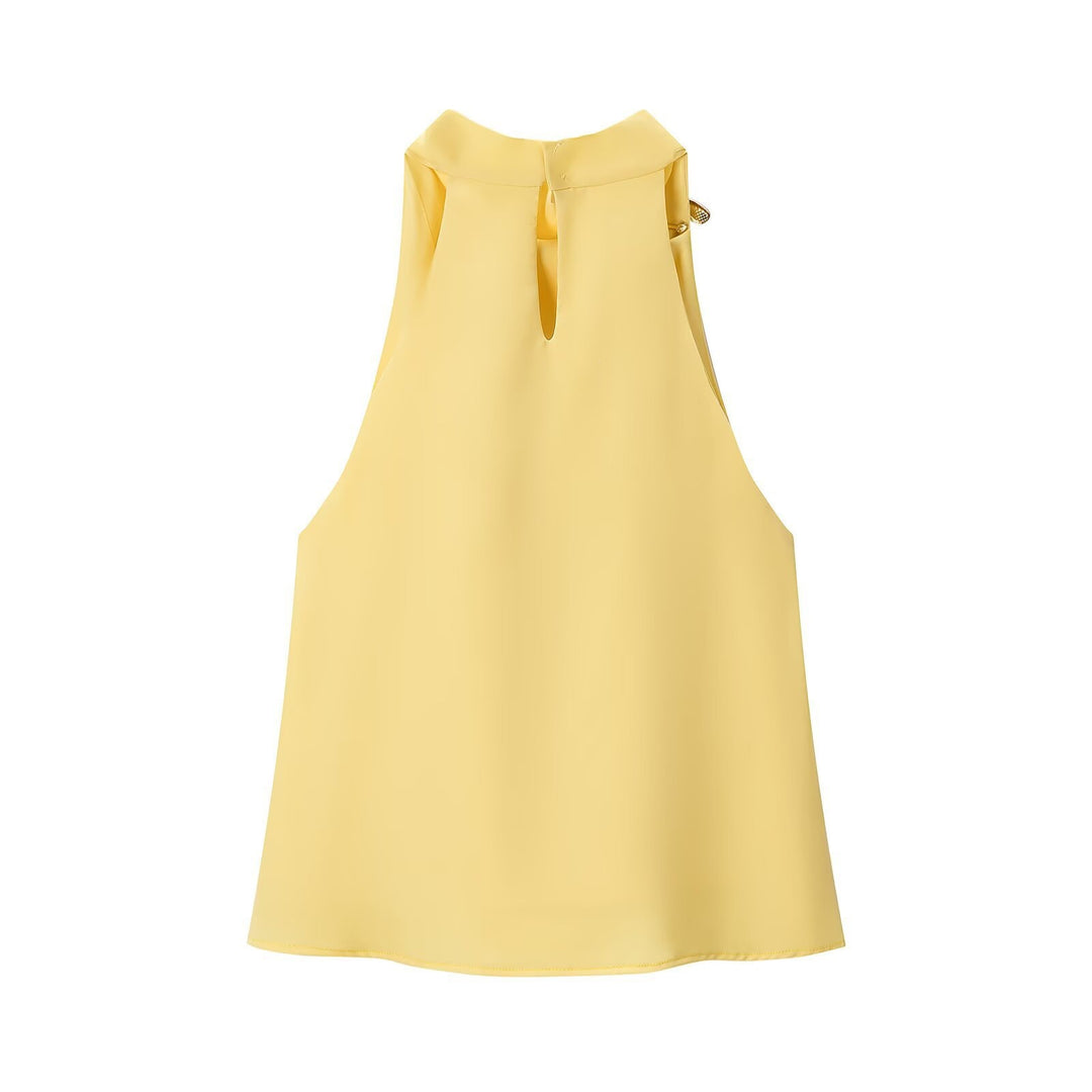 Damen Seidenbluse mit asymmetrischem Kragen und dekorativem Ring R&B