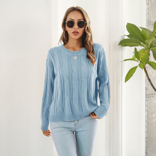 Damen Grobstrickpullover mit einzigartigem Zopfmuster und lässigem Schnitt R&B