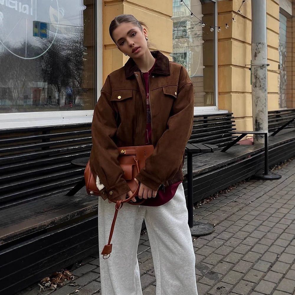Damen Trendige Wildlederjacke mit fransigen Details R&B