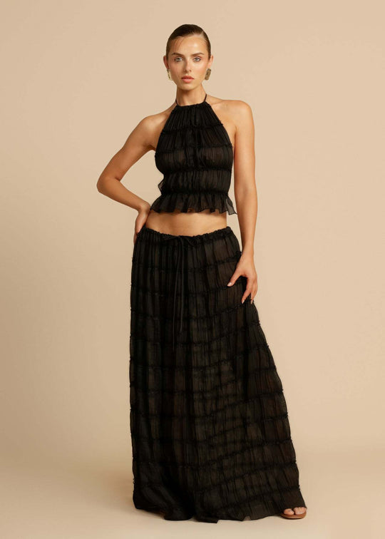 Damen Elegantes und verspieltes Zweiteiliges Sommerkleid mit gerafftem Oberteil und fließendem Rock R&B