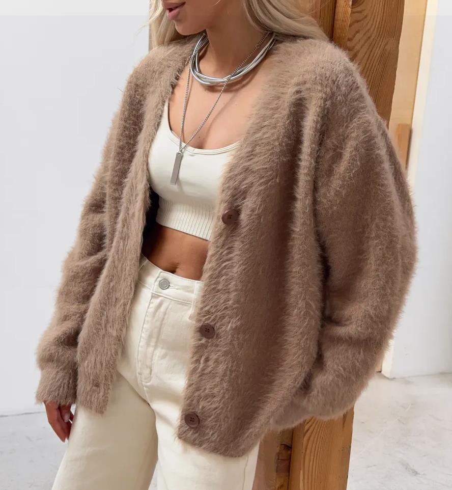 Damen Kuscheliger Strickjacke mit modernen Knopfdetails und lässigem Schnitt R&B