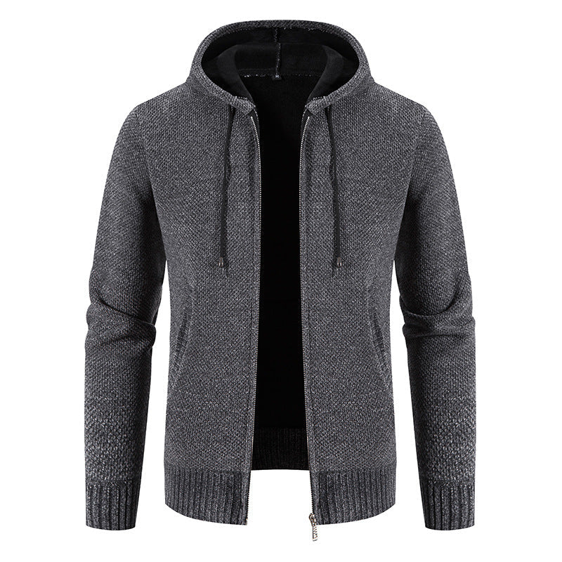 Herren Strickjacke mit Kapuze und strukturiertem Design R&B