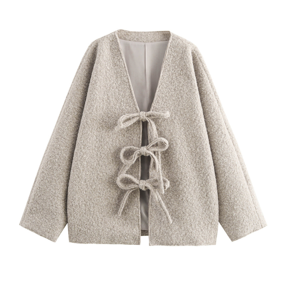 Damen Oversized Wolljacke mit dekorativen Schleifendetails R&B