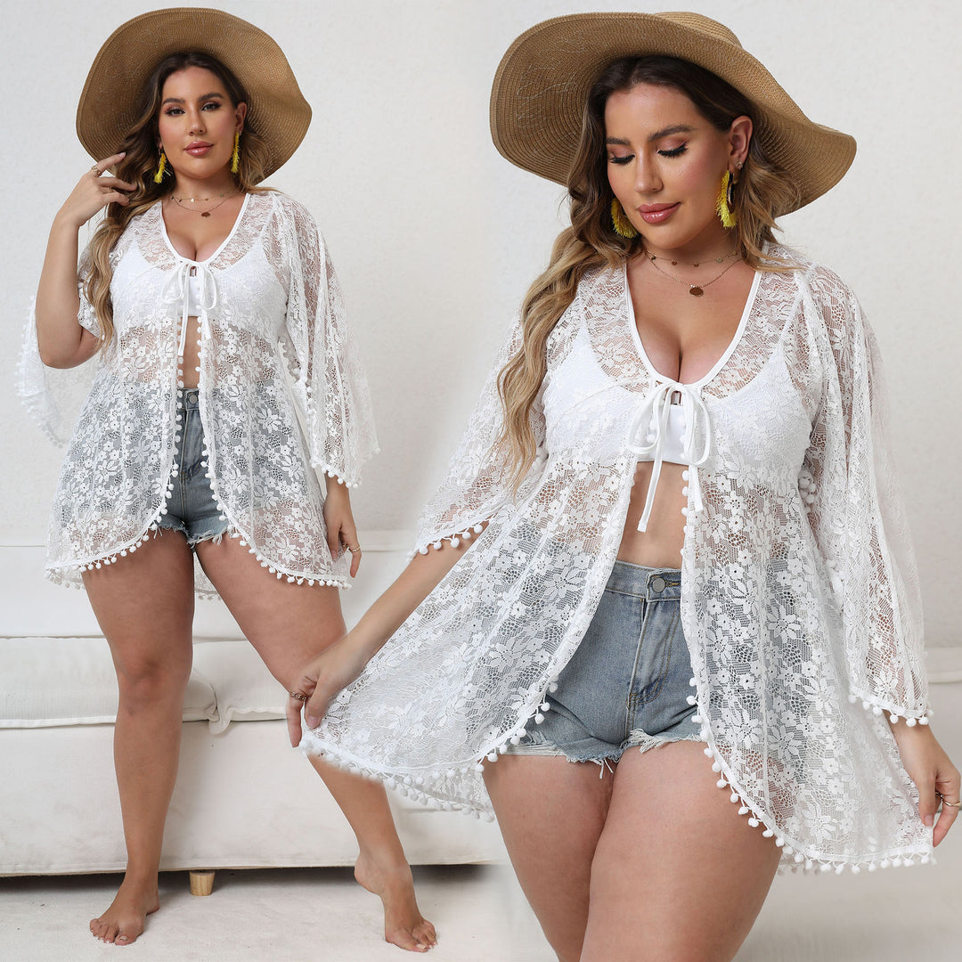 Damen Eleganter Spitzen-Strandüberwurf R&B