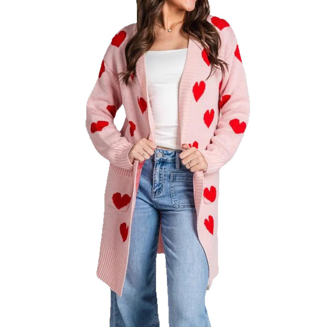 Damen Strickjacke mit Herzmuster und praktischen Taschen R&B