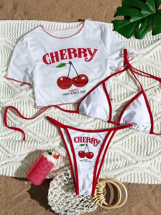 Damen Sportlicher Bikini mit transparentem Oberteil R&B