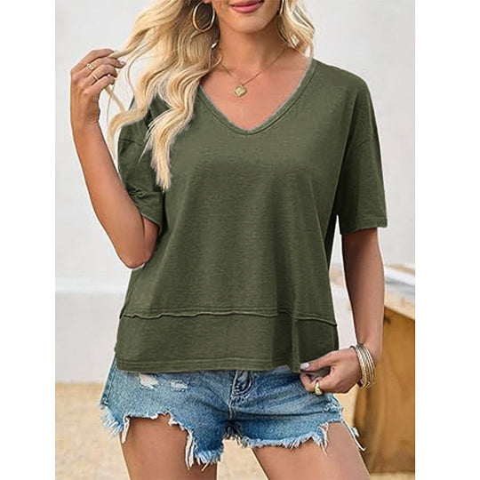 Damen lässiges V-Ausschnitt Oversized T-Shirt R&B