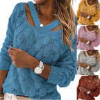 Damen Strickpullover mit V-Ausschnitt und raffiniertem Rippstruktur R&B