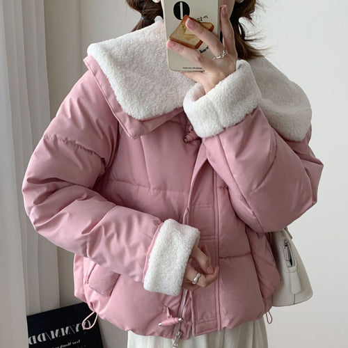 Damen Kuschelige Daunenjacke mit abnehmbarem Teddykragen R&B