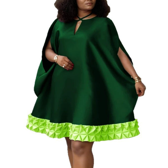 Damen elegantes kurzärmeliges Kleid mit voluminösem Rüschenunterrand R&B
