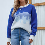 Damen modischer Pullover mit kreativem Farbverlauf und Rundhalsausschnitt