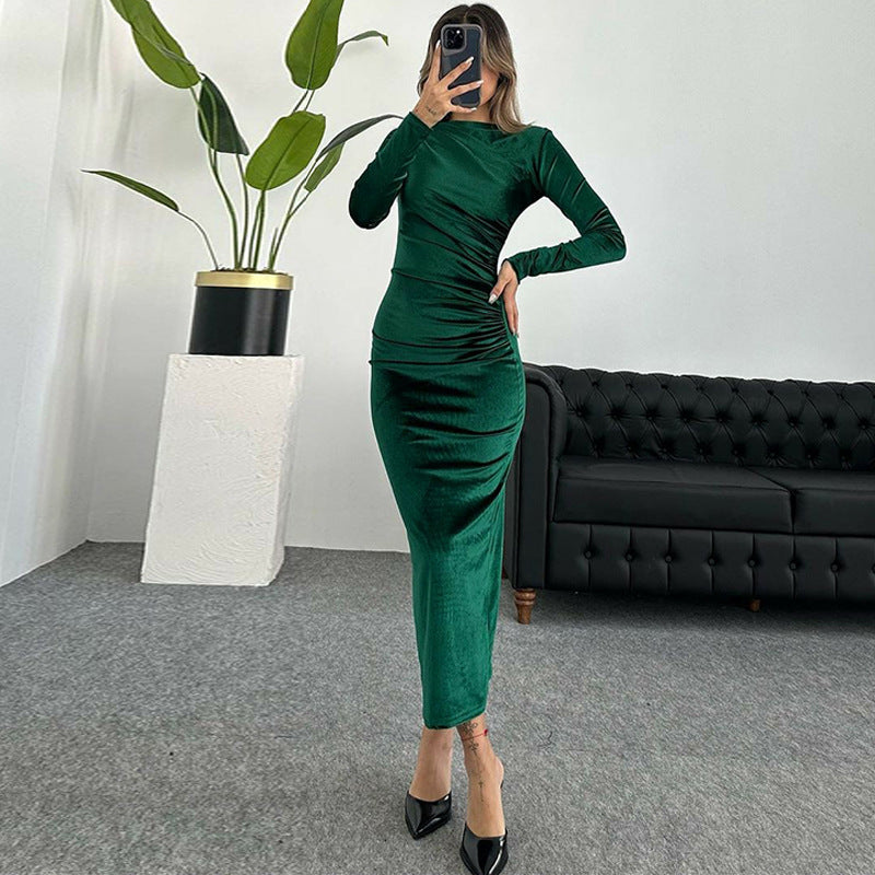 Damen Elegantes Langarmkleid mit körperbetonter Silhouette und gerafftem Design R&B