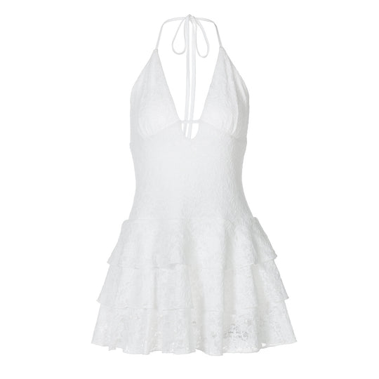 Damen luftiges Sommerkleid mit raffiniertem V-Ausschnitt und voluminösem Rock R&B