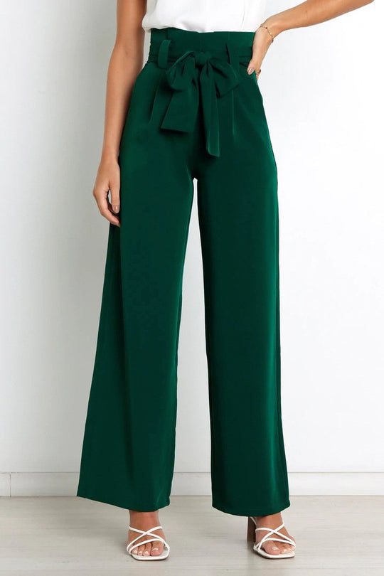 Damen Weit geschnittene High-Waist-Hose mit Binde-Gürtel und Taschen R&B