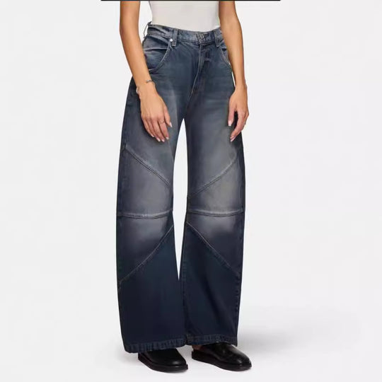 Damen breite Jeans mit einzigartigem Nahtdesign im angesagten Stil R&B