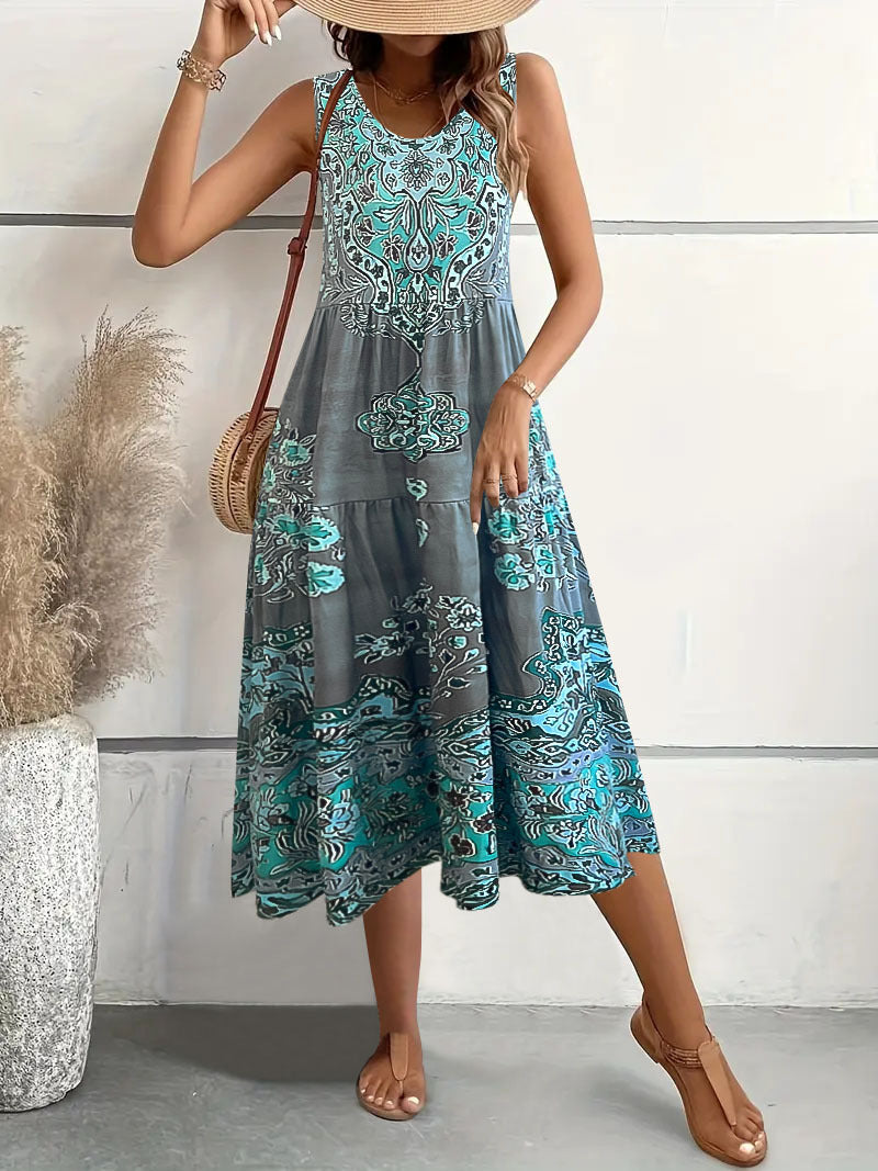 Damen Maxi-Kleid mit verspieltem Ethnomuster und schwingendem Schnitt R&B