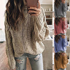 Damen lässiger Grobstrickpullover mit romantischem Zopfmuster R&B