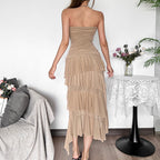 Damen Raffiniertes Maxi-Kleid mit schulterfreiem Design und voluminösem Rüschensaum R&B