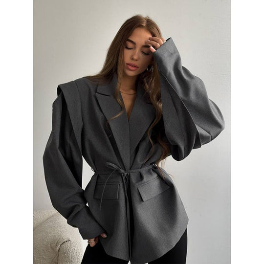 Damen eleganter Oversized-Blazer mit Gürteldetail R&B