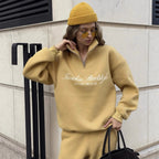 Damen nan oversized Halbzip-Sweatshirt mit hohem Stehkragen und Statement-Print R&B