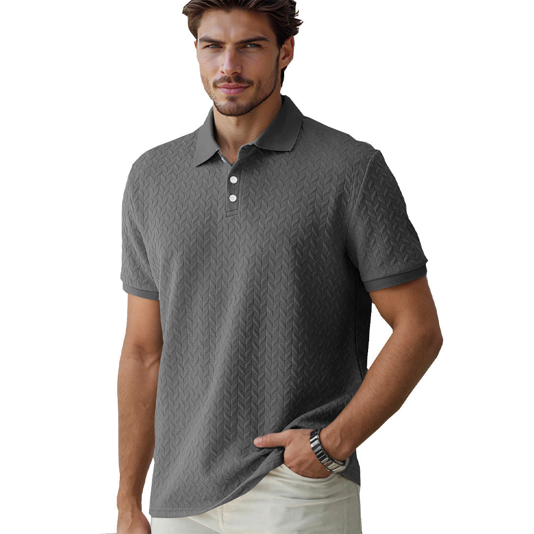 Herren nan feingewobenes Polohemd mit Chevron-Reliefstruktur und kurzer Knopfleiste R&B