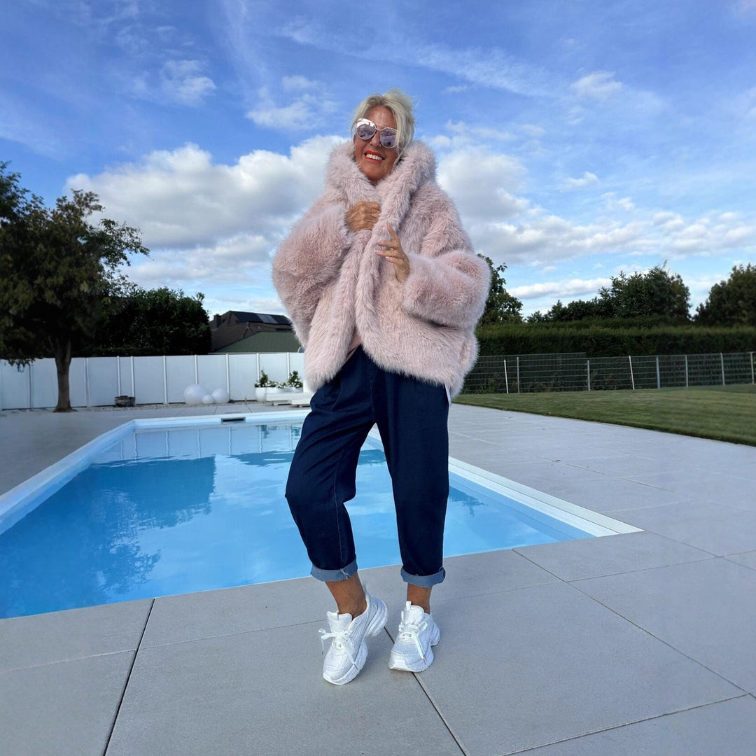 Damen Modische Fleecejacke mit weich gefüttertem Kragen und weitem Schnitt R&B