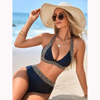 Damen Triangel-Bikini mit goldenen Verzierungen und hohem Bund R&B