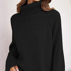 Damen Feinstrickpullover mit hohem Kragen und weitem Schnitt R&B