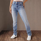 Damen High-Waist Slim Fit Jeans mit elegantem Knopfdetail R&B