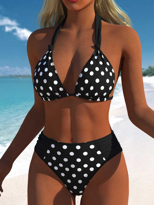 Damen Bikini-Set mit modernen Polka-Dots und hoch taillierter Bikini-Hose R&B