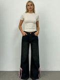 Damen Weite Jeans mit dekorativen Schnürdetails
