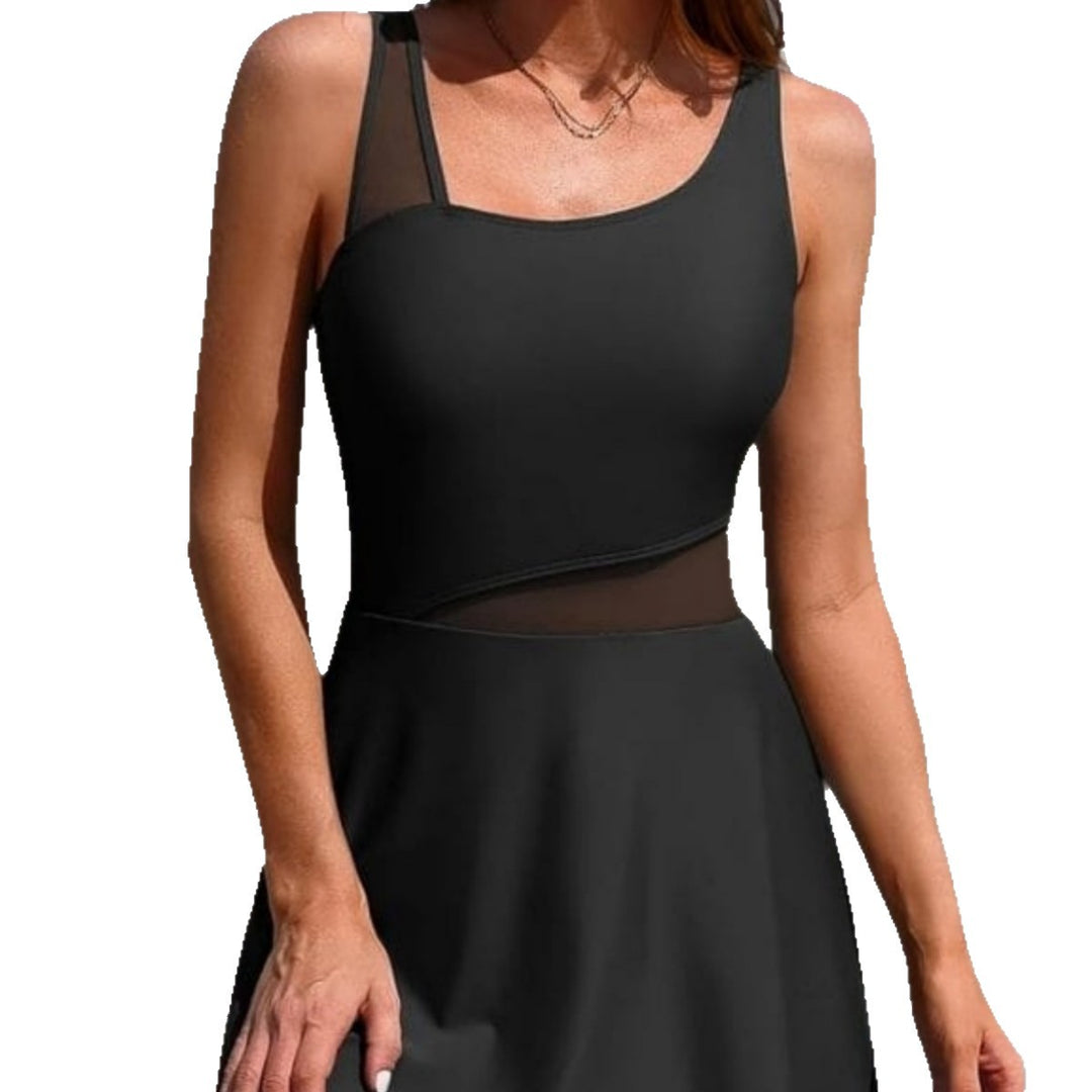 Damen Sportlicher Einteiler Badeanzug mit transparenten Einsätzen R&B