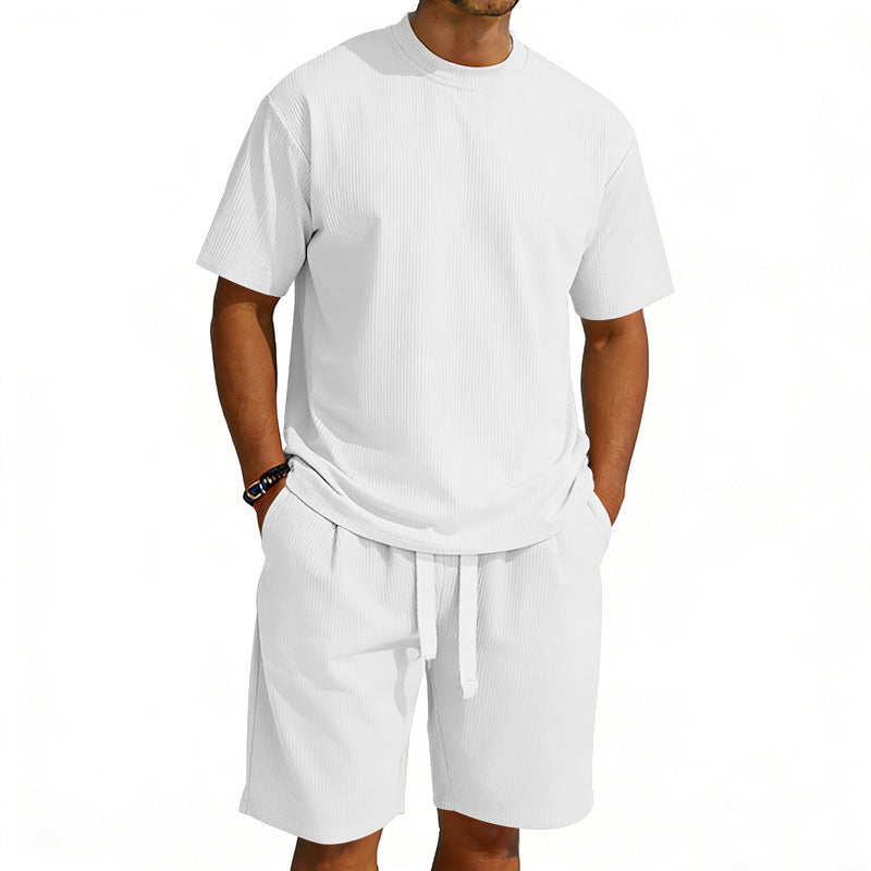 Herren nan Kurzarmshirt- und Bermudakombination aus geripptem Jersey mit elastischem Tunnelzugbund R&B