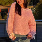 Damen Grobstrickpullover mit verspielten Details und lässigem Schnitt R&B