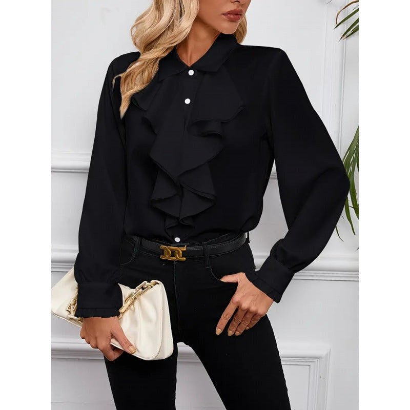 Damen Bluse Mitraffinierten Rüschendetails und Eleganten Ärmeln R&B