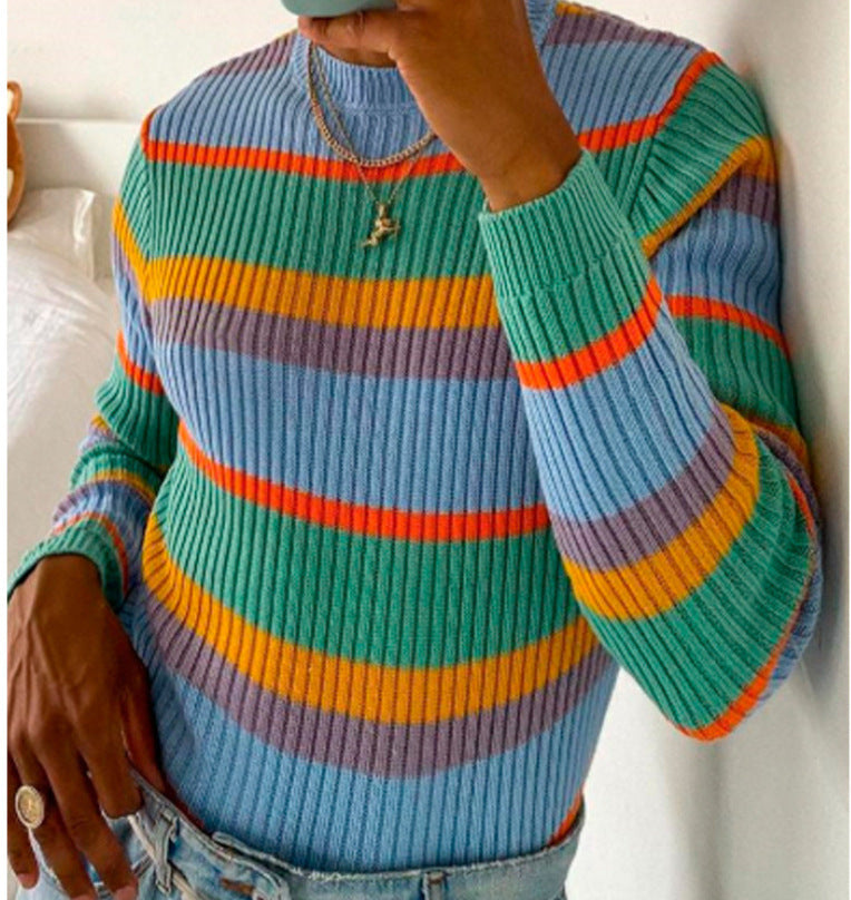 Damen Strickpullover mit modischem Streifenmuster und lässigem Schnitt