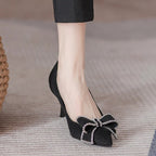 Damen elegante Stiletto-Pumps mit funkelnder Schleifenverzierung R&B