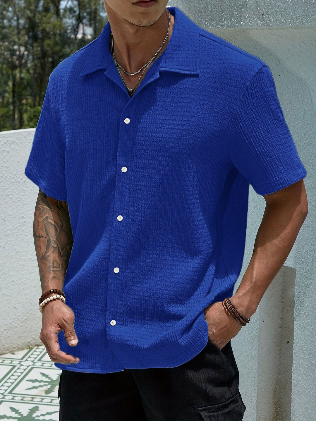 Herren trendiges Kurzarmhemd R&B