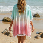 Damen lässiger Strandponcho mit fransigen Akzenten R&B