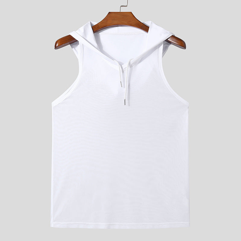 Herren Atmungsaktives Sport-Tanktop mit Kapuze und praktischer Schnürung R&B