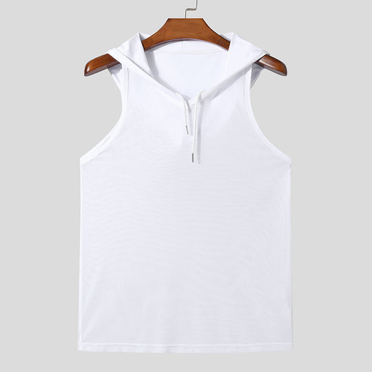 Herren Atmungsaktives Sport-Tanktop mit Kapuze und praktischer Schnürung R&B