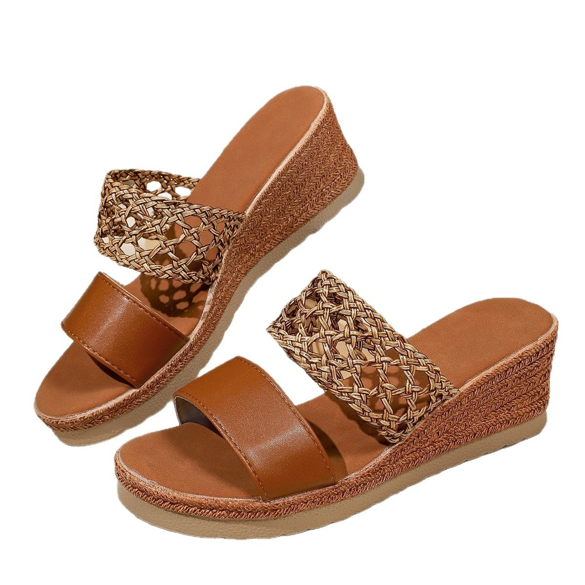 Damen Wedge-Pantoletten mit geflochtenem Riemen und komfortablem Fußbett