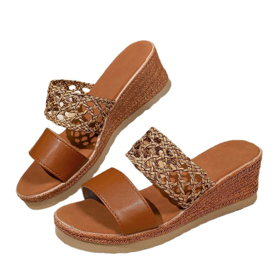 Damen Wedge-Pantoletten mit geflochtenem Riemen und komfortablem Fußbett R&B