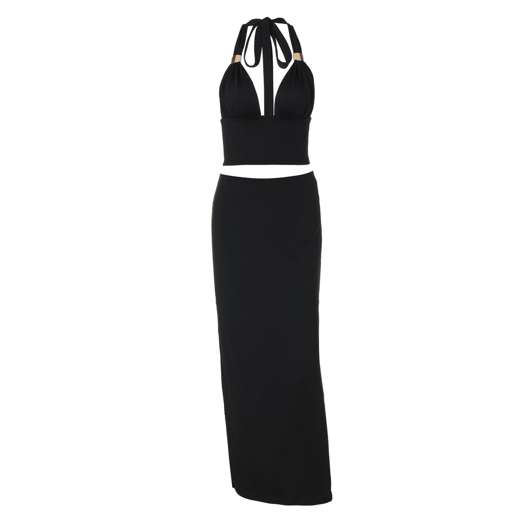 Damen Elegantes Zwei-Teiliges Set aus Crop-Top und Maxirock R&B