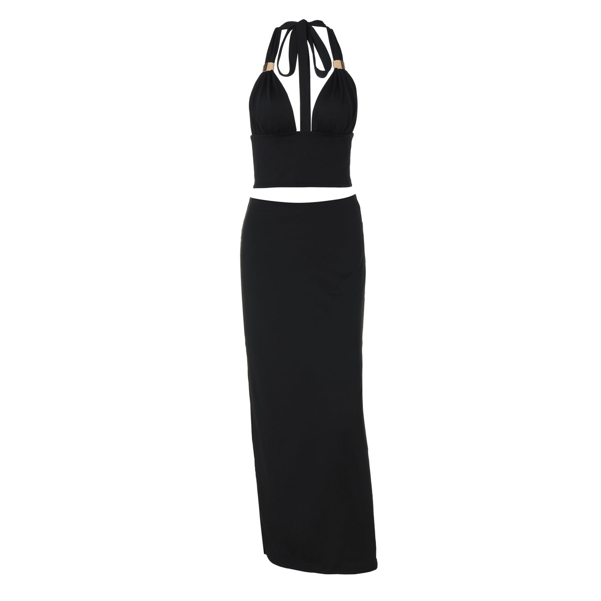 Damen Elegantes Zwei-Teiliges Set aus Crop-Top und Maxirock R&B